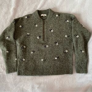 Madewell Embroidered Enfield half-zip wool/alpaca blend sweater